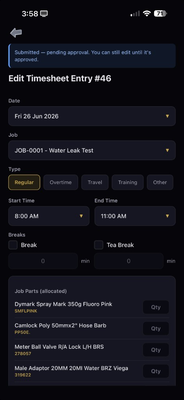 AXITRAQ Operations App timesheet entry