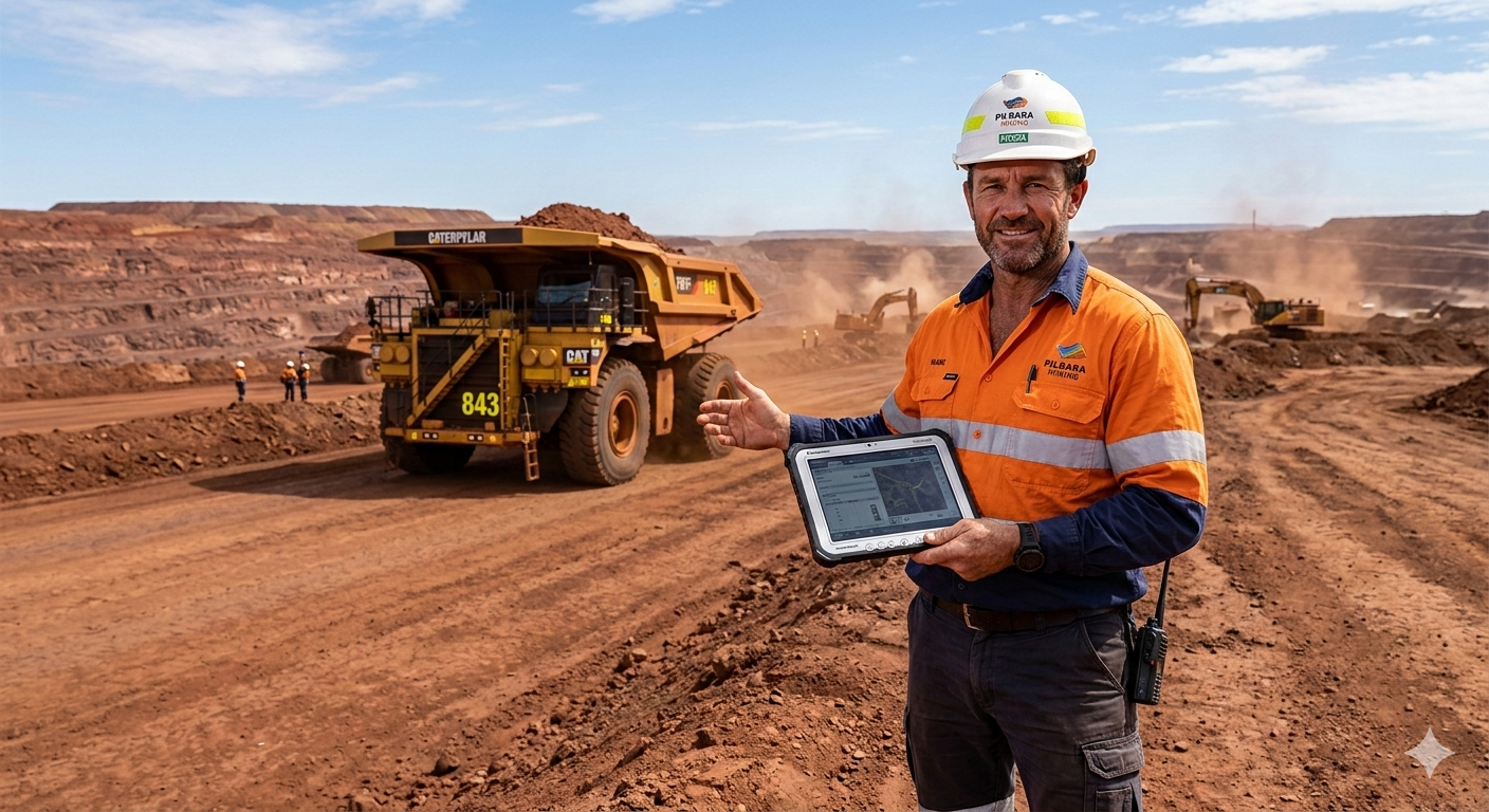 Mining operator using tablet for asset management