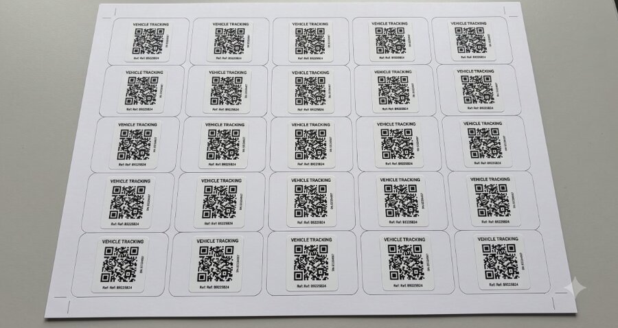 A4 sheet of pre-cut adhesive QR code labels for office printing