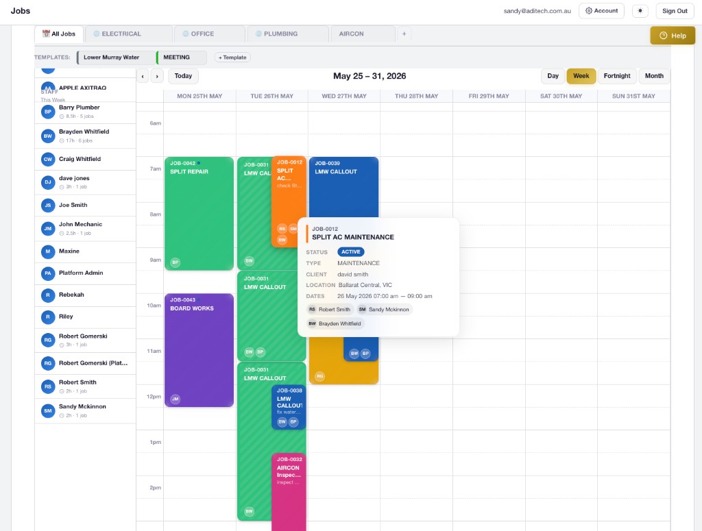 AXITRAQ Calendar Drag and Drop Jobs