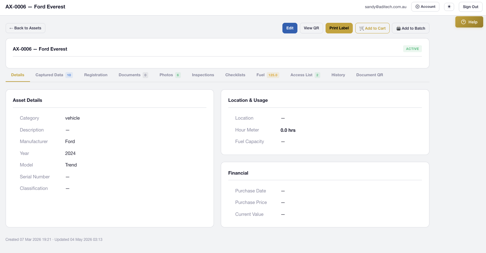 AXITRAQ Asset Detail Page
