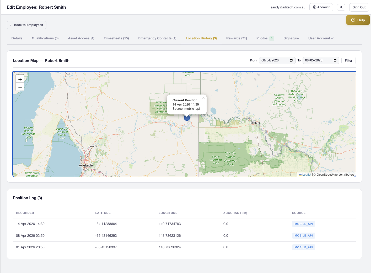 AXITRAQ Employee Location History