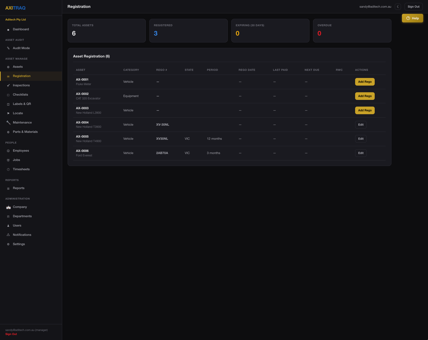 AXITRAQ Asset Registration